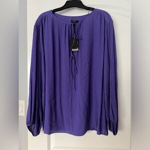 Massimo Dutti NWT Grape color blouse SZ SMALL. Flowy long sleeve low cut w/ties